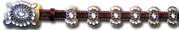 Brindle Cowhide Belt w/ Crystal Butterfly Conchos