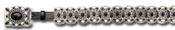 Black Leather Belt w/ Onyx & Pearl Stone Butterfly Conchos