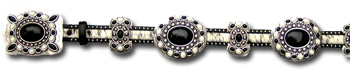 Salt & Pepper Cowhide Belt w/ Black & Pearl Stone Conchos