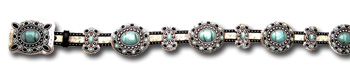 Salt & Pepper Cowhide Belt w/ Black & Turquoise Stone Conchos
