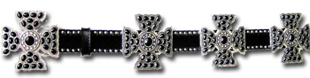 Black Cowhide Belt w/ Black Crystal Maltese Cross Conchos