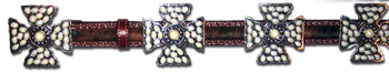 Brindle Cowhide Belt w/ Pearl Stone Maltese Cross Conchos