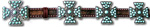 Brindle Cowhide Belt w/ Turquoise Stone Maltese Cross Conchos