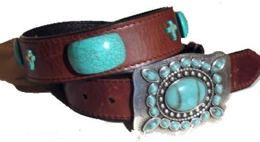 Brown Ladies belts with Turquoise Stones by SSM Belts