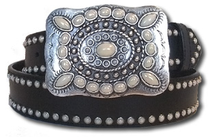 Black Leather Belt w/Pearl Stones