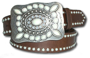 Oil Tanned Leather Belt w/Pearl Stones