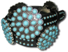 Black Leather Belt w/Turquoise Flower Conchos & Trim