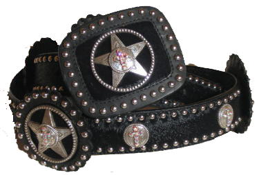 Black Hide belt with stars and AB Crosses