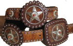 Brindle Cowhide with Star rossets and Coral stone accent by SSM belts