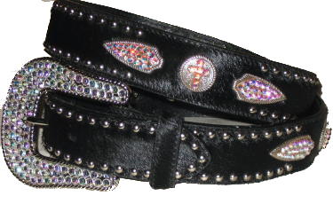 1-1/4'' Black Cowhide with AB Crystals Conchos