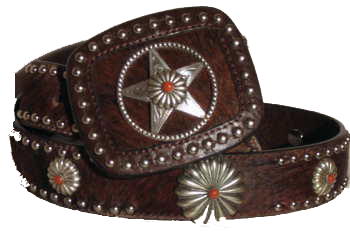 Ladies Brindle cowhide with  Coral Starburst conchos by SSM belts.