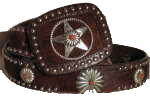 Ladies Brindle cowhide with  Coral Starburst conchos by SSM belts.