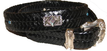 Black Braided Ladies Leather Belts with AB Crystal accent  by SSM Belts