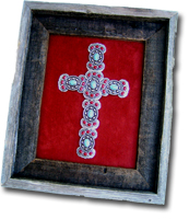 Small Turquoise & Red Butterfly Framed Cross