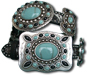 Salt & Pepper Cowhide Belt  w/Onyx & Turquoise Stone Butterflies & Conchos