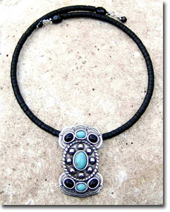 Black & Turquoise Stone Butterfly Concho Necklace