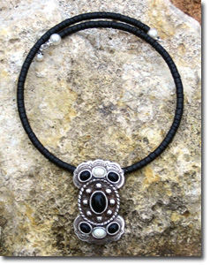 Black & Pearl Stone Butterfly Concho Necklace