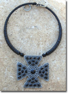 Black Stone Maltese Cross Necklace