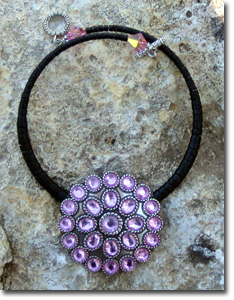 Round Pink Crystal Concho Necklace