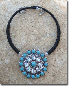 Round Turquoise & Crystal Concho Necklace