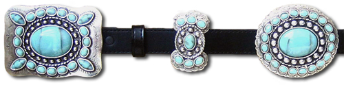 Black Leather Belt w/Turquoise Conchos & Butterflies