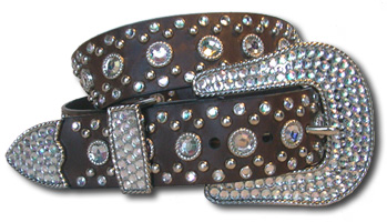 Oil Tanned Leather Belt w/Crystal Buckle Set