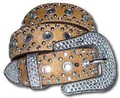 Brindle Cowhide Belt w/Crystal Buckle Set