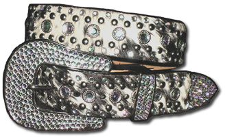 Salt & Pepper Cowhide Belt w/Crystal Buckle Set