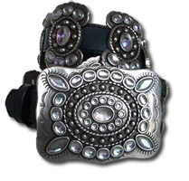 Black Leather Belt w/AB Crystal Butterfly Conchos