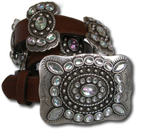 Cognac Leather Belt w/AB Crystal Butterfly Conchos