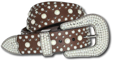 Oil Tanned Leather Belt w/ Pearl Stones